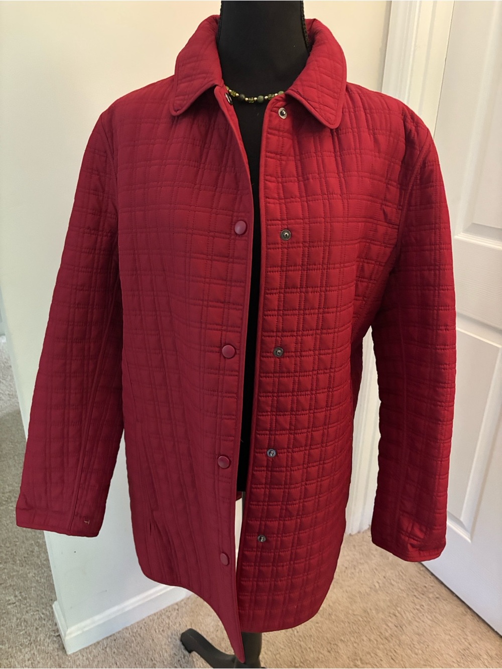 Hilary Radley Women’s Quilted Red Jacket - Classic Collar